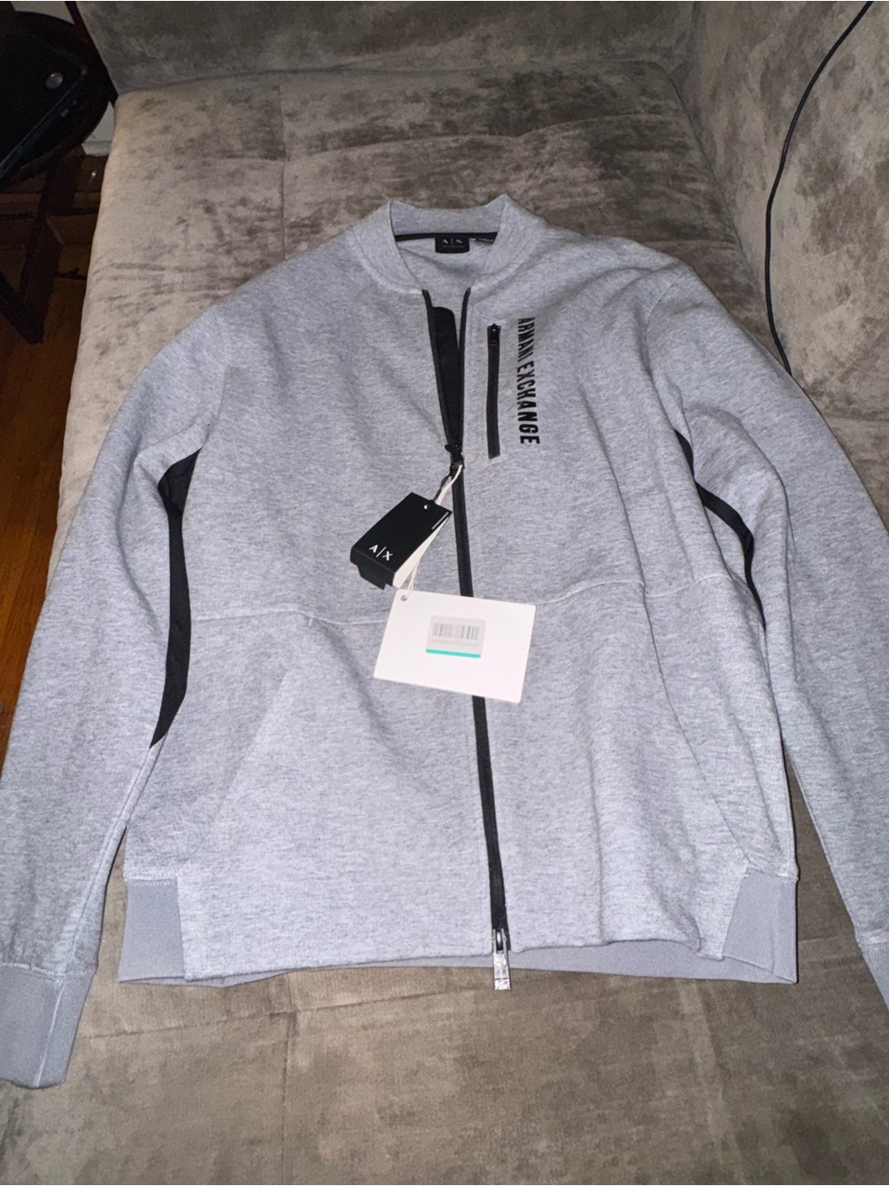 Armani Exchange Gray Zip-Up Sweater with Black Trim